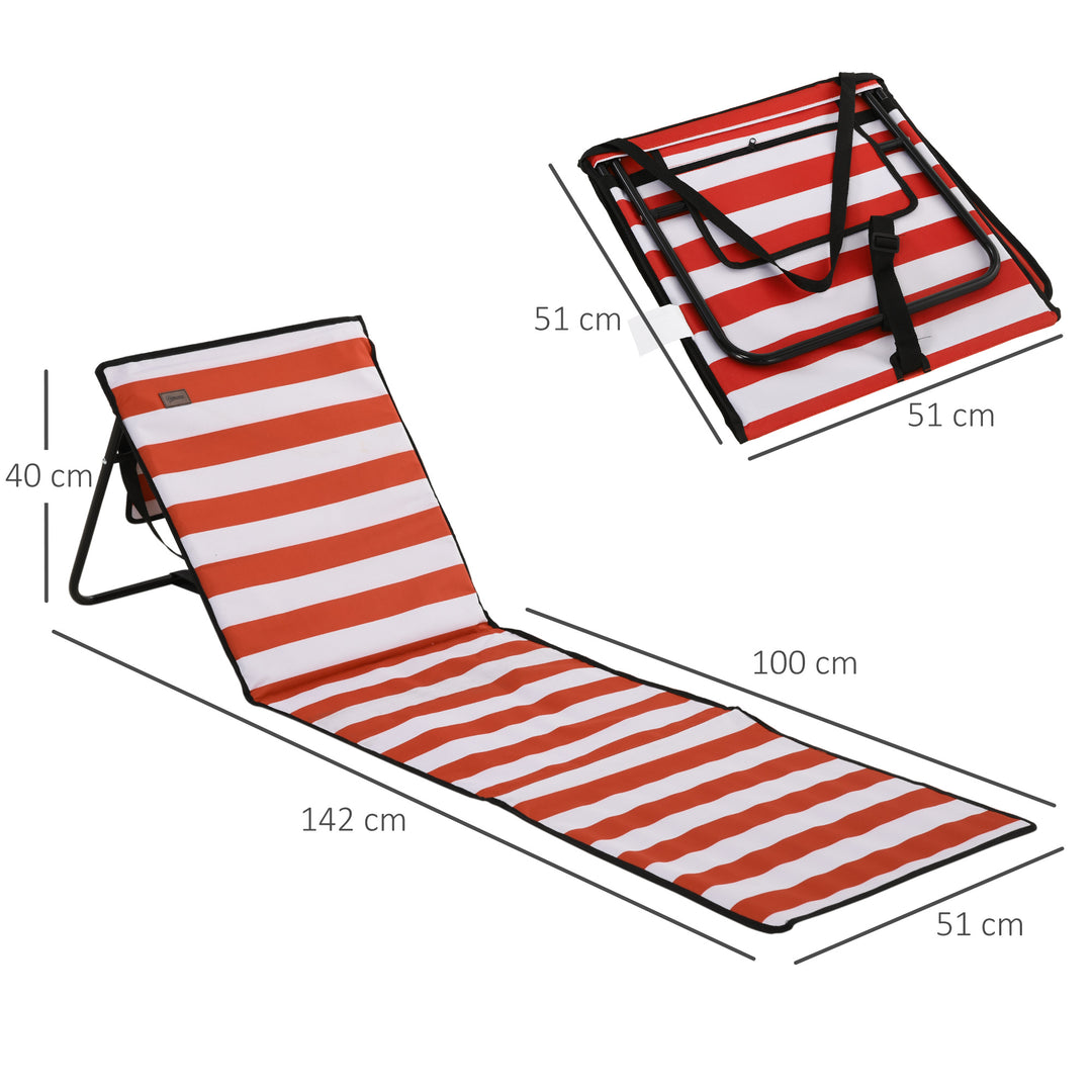 Strandliggestol, foldbar, justerbar ryglæn, sidelomme, blød polstring, stålstel, rød, 142x51x40cm
