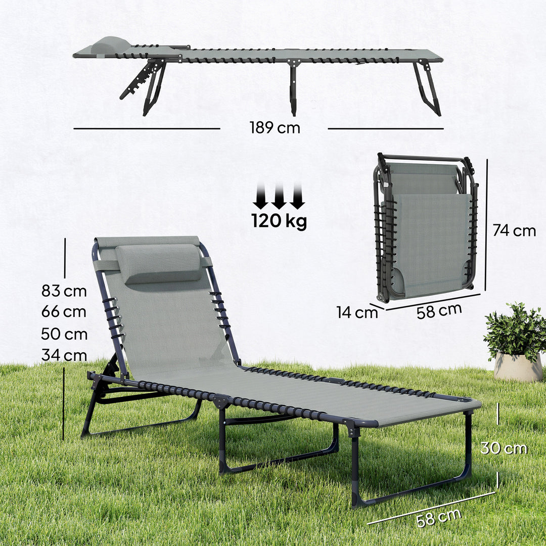 Solseng, foldbar, åndbart betræk, metalramme, 189 x 58 x 30 cm, lysegrå