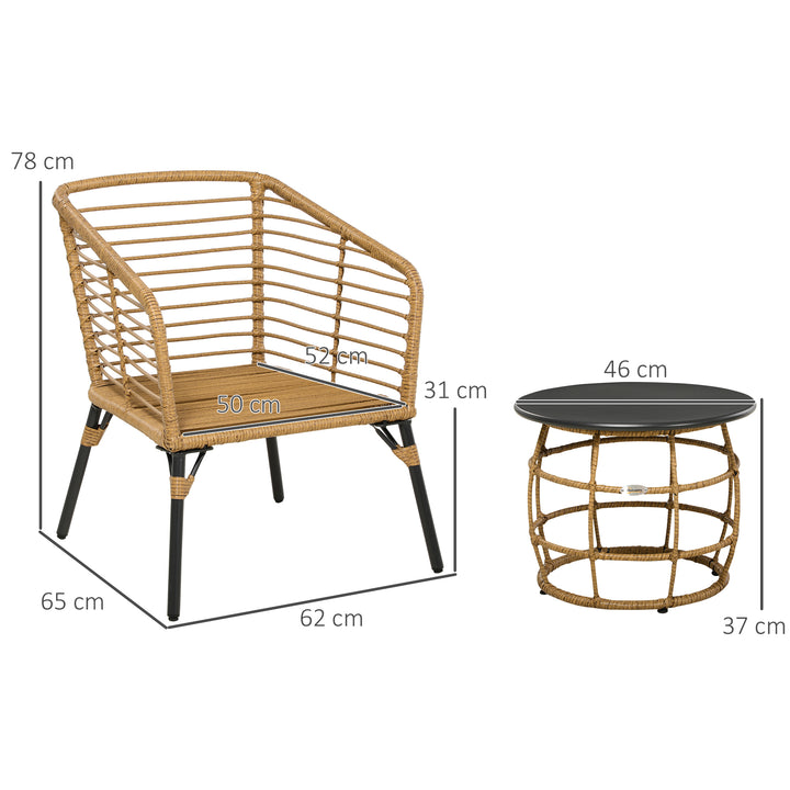 3-Delt vejrbestandigt bistrosæt med 1 sidebord og 2 stole, 62 cm x 65 cm x 78 cm, sand og mørkegrå
