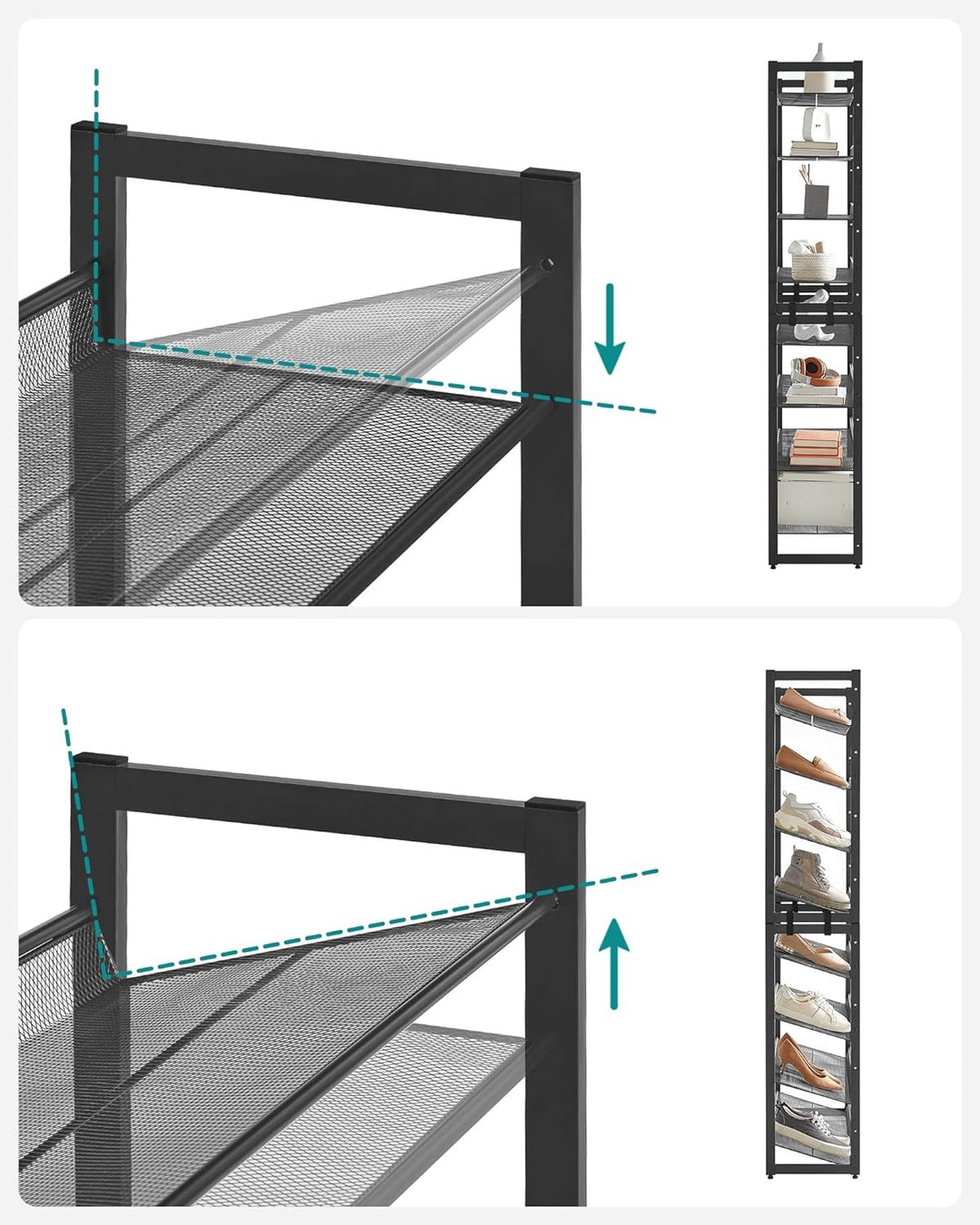 Skoreol i stål, 92,5 x 30,7 x 163,5 cm, sort