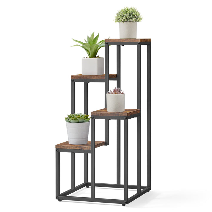 Blomsterstativ med 4 hylder - rustikt / sorte ben
