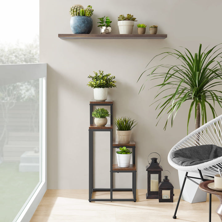 Blomsterstativ med 4 hylder - rustikt / sorte ben