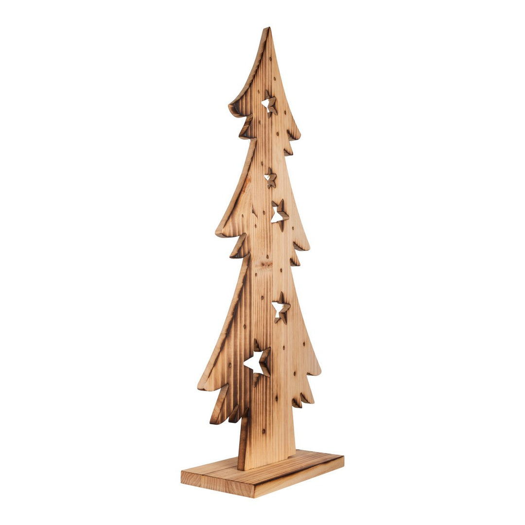 LED Wood Decolum "Fir Tree" stort, lavet af naturligt træ med faste lysdioder, juledekoration til udenfor