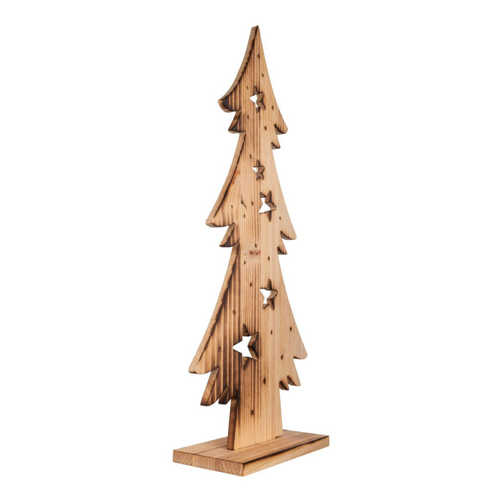 LED Wood Decolum "Fir Tree" stort, lavet af naturligt træ med faste lysdioder, juledekoration til udenfor