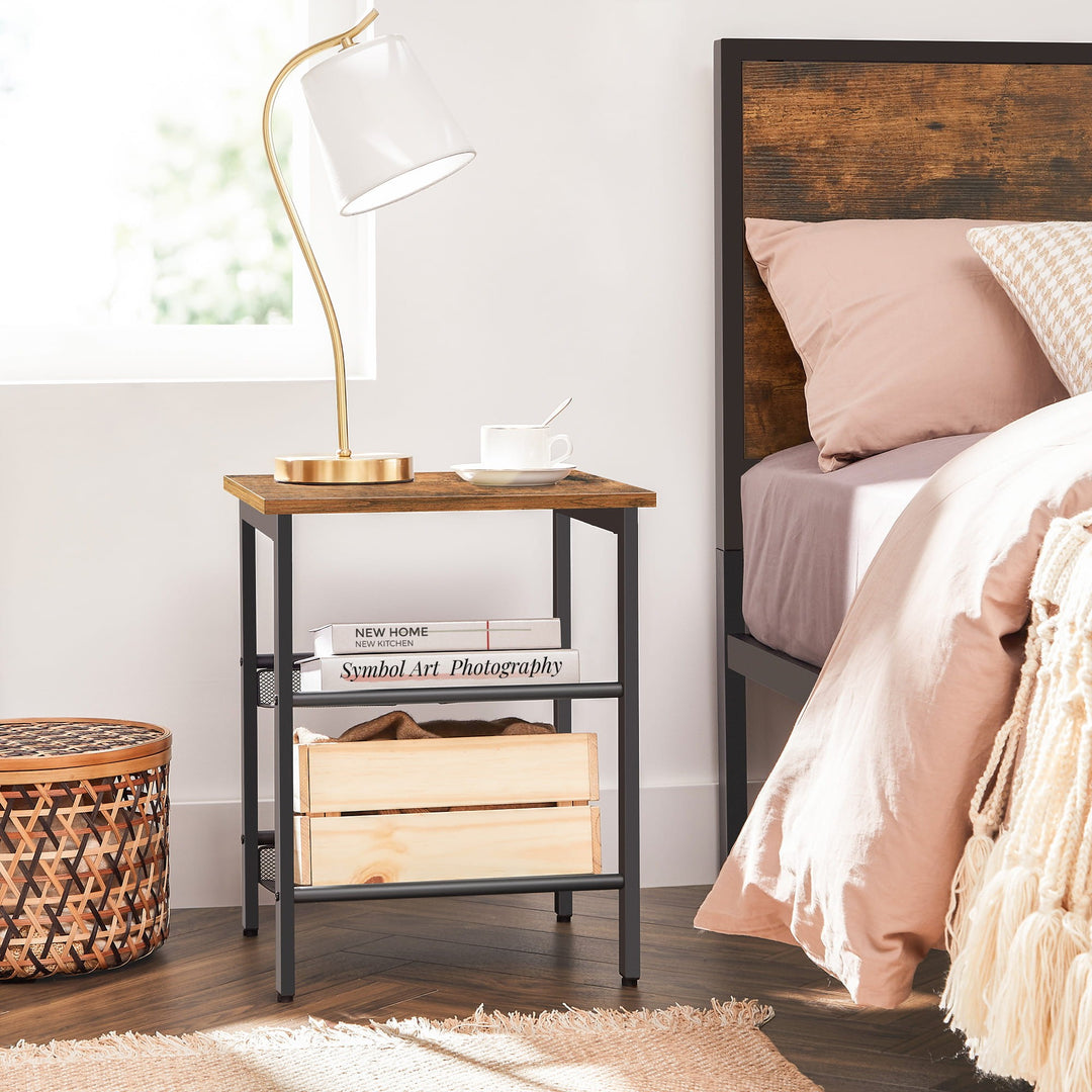 Sæt med 2 sofaborde / natborde – rustik brun, loft stil