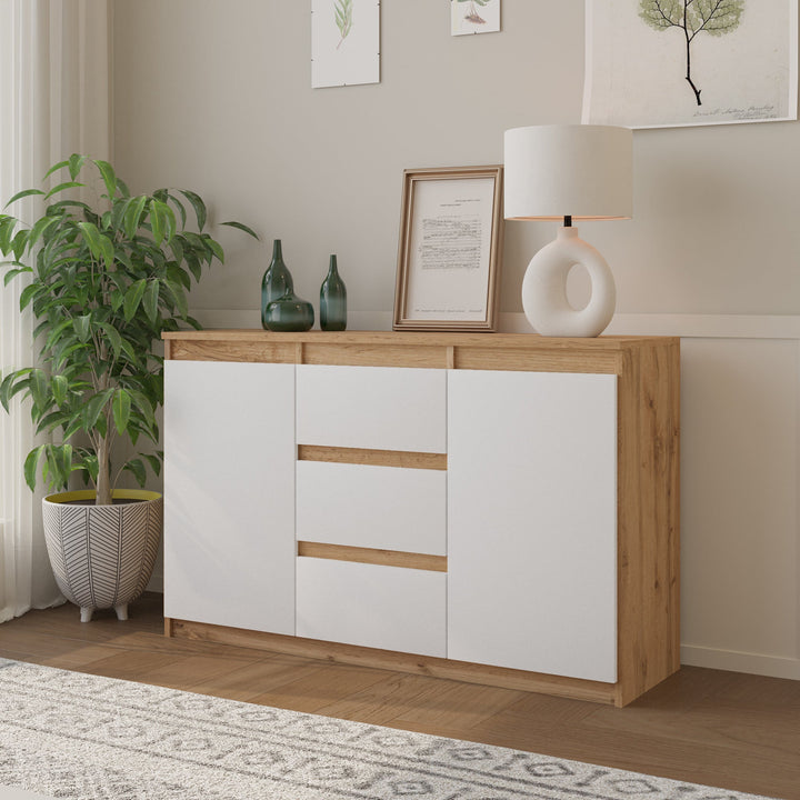 MIKEL - Kommode med 3 skuffer - naturfarvet / mat hvid H75cm B120cm D35cm