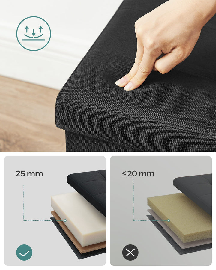 Puf med opbevaring – blæksort (110 cm)