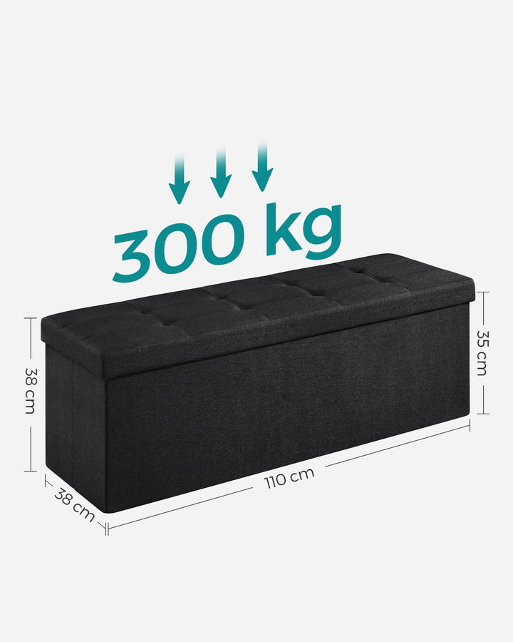 Puf med opbevaring – blæksort (110 cm)
