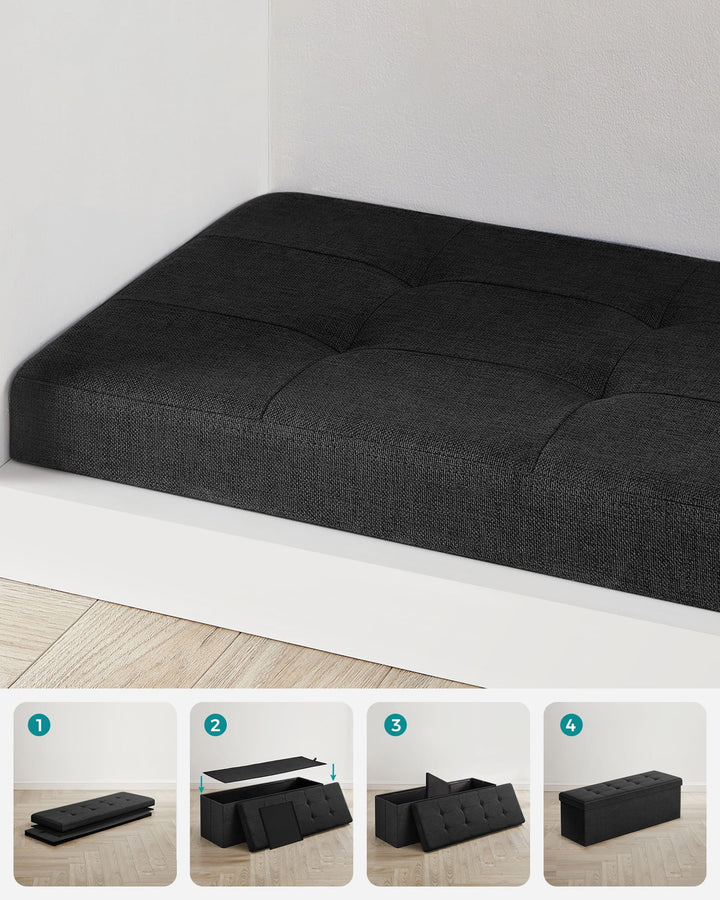 Puf med opbevaring – blæksort (110 cm)
