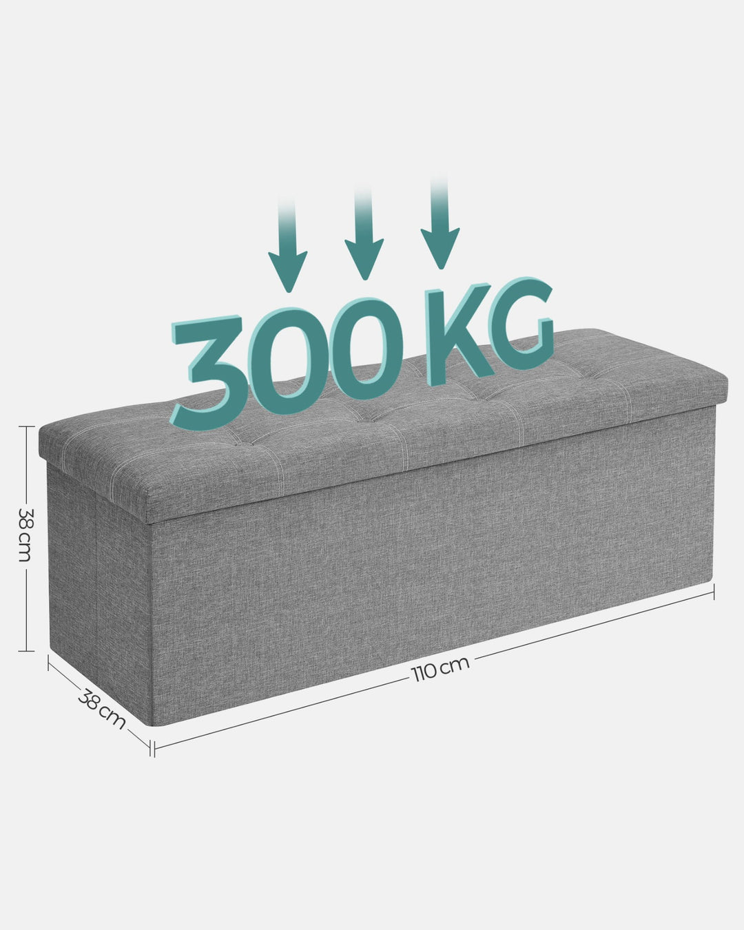Opbevaringsbænk i grå, foldbar & elegant - 110x38x38 cm