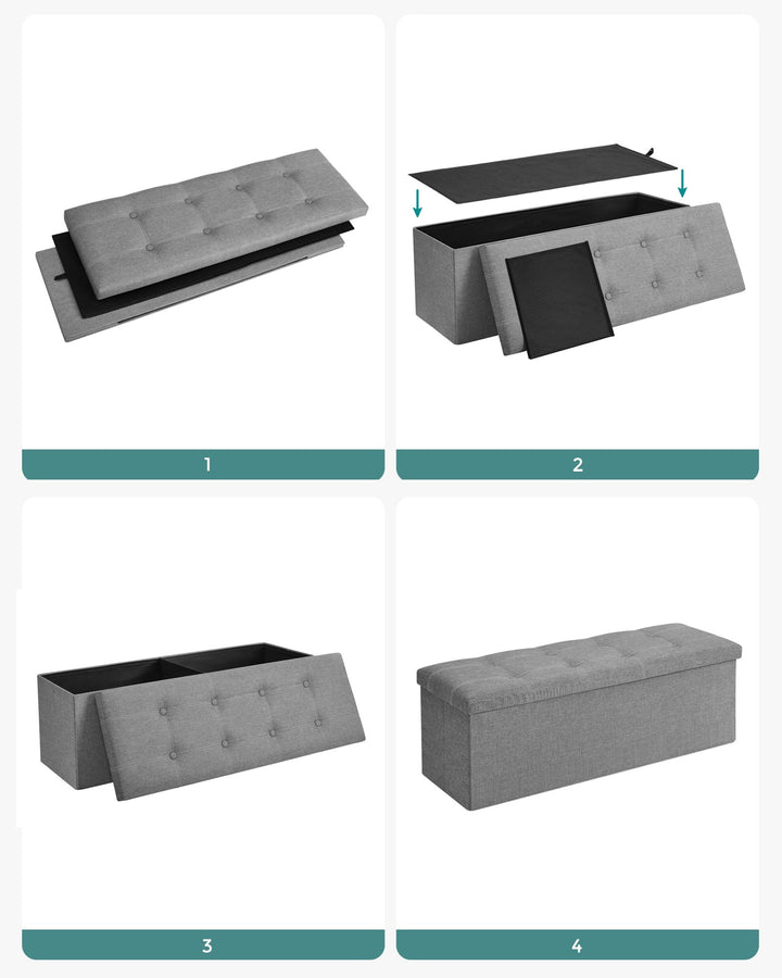 Opbevaringsbænk i grå, foldbar & elegant - 110x38x38 cm