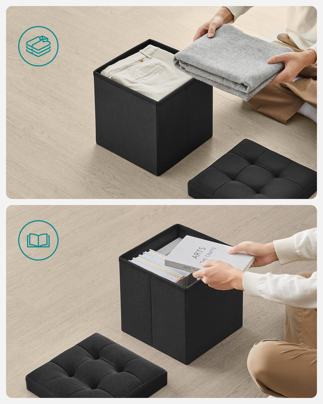 Mini puf med opbevaring – sort (30 cm)