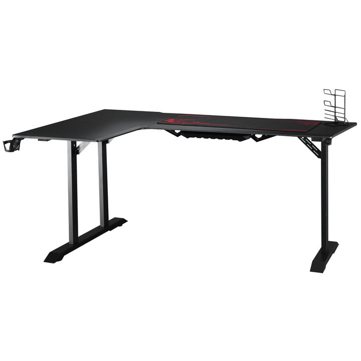 Gamingbord l-formet med hovedtelefonkrog kopholder computerbord mdf metal sort+rød 168 x 109 x 78 cm