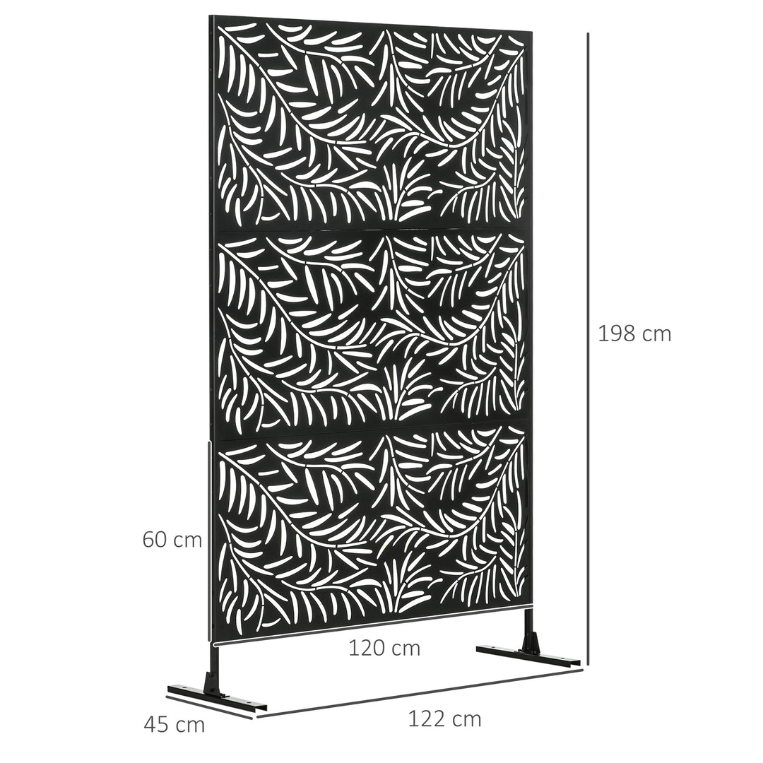Privacy-skærm, vejrbestandig, stål, 122 cm x 45 cm x 198 cm, sort