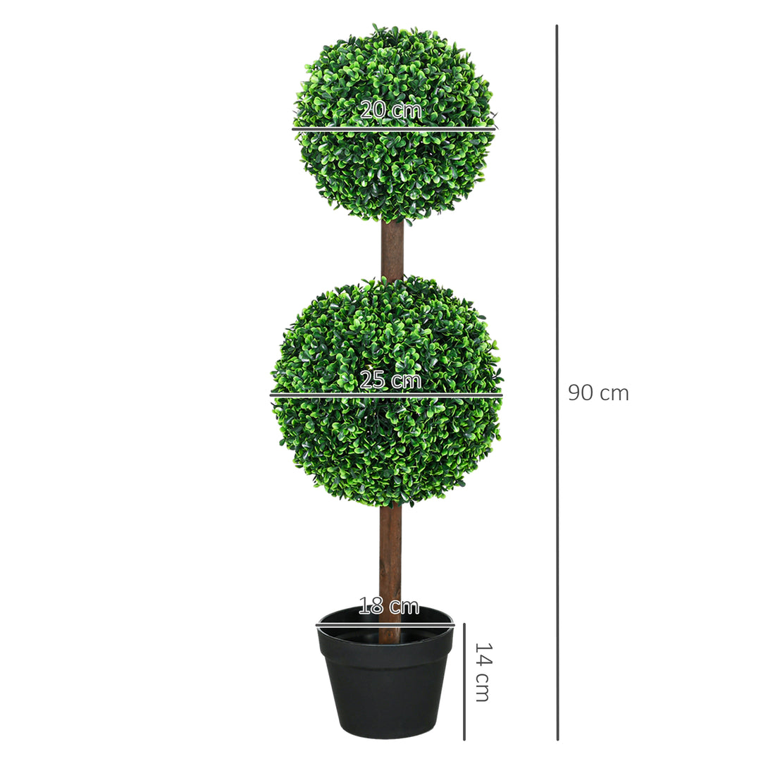 Kunstige planter, sæt med 2 buksbom, 90 cm kunstig plante, kunstigt træ, dekorativ plante til indendørs og udendørs brug, grøn