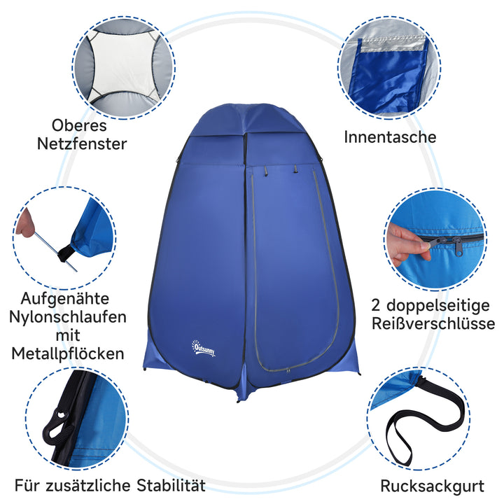 Pop-up toilettelt, mobil camping douchetent, omkleedtelt med indvendig vakuum, douchecabine, kleedcabine, vandtæt, polyester, mørk blå, 120 x 120 x 190 cm