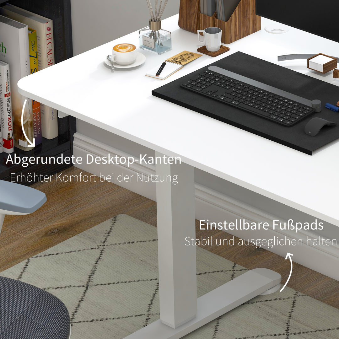 Ståbord, højdejusterbart computerbord, 140 cm x 70 cm x 116 cm, hvid