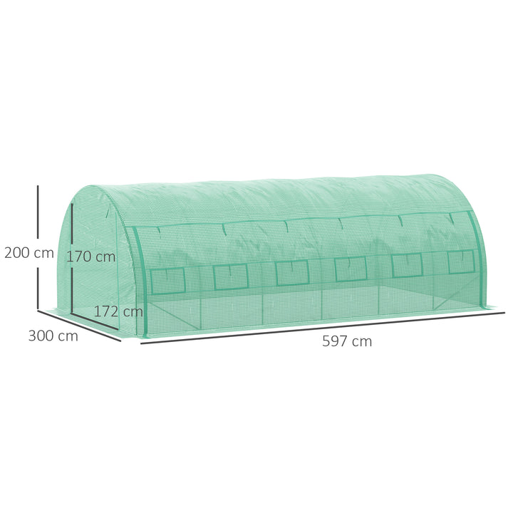 Polytunnel 6 x 3 x 2 m walk-in drivhus med rulledæksler, polytunnel drivhus, uv-beskyttelse, stålrør, grøn