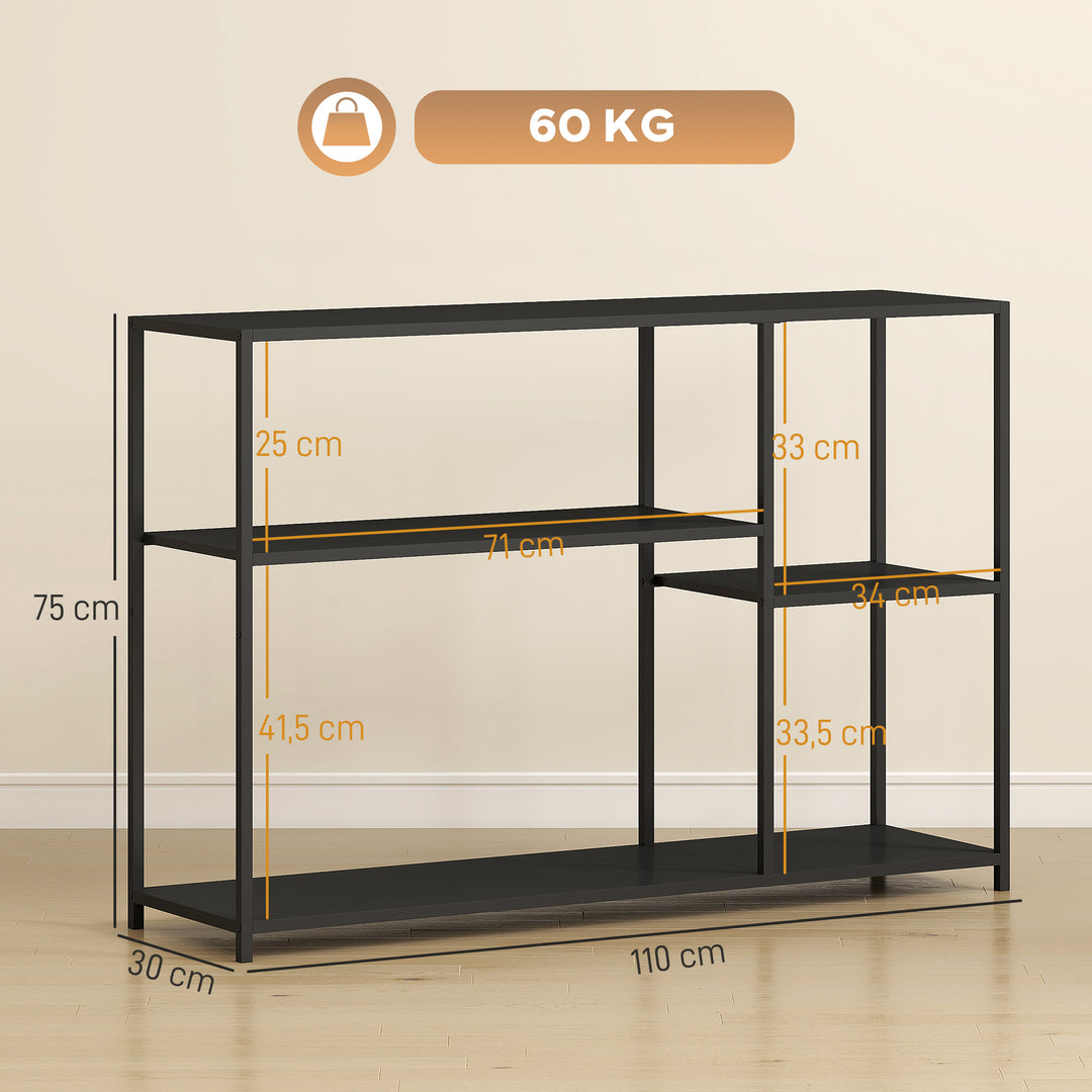 Konsolbord, 4 niveauer, stålstel, til entré, stue, sort