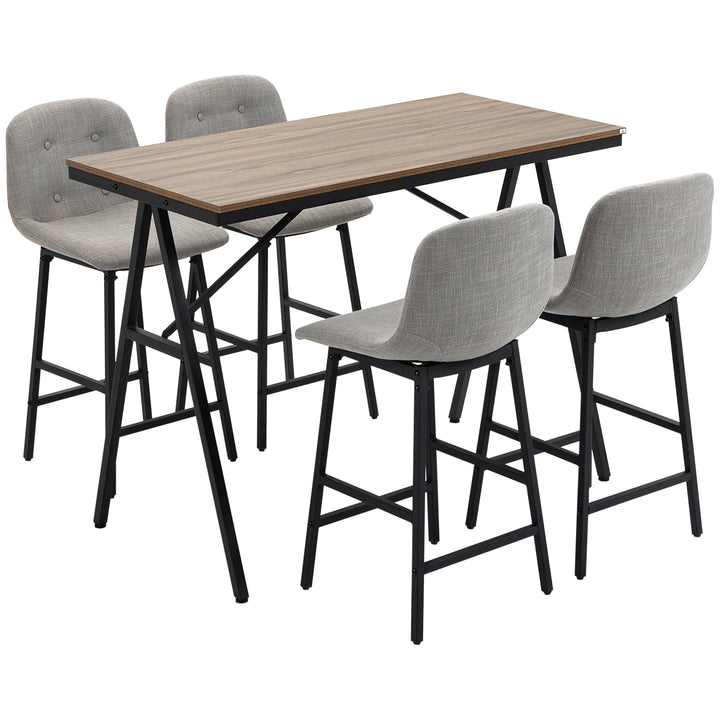 Barbord med barstole i industrielt design, knapsyninger, 120 cm x 60 cm x 91 cm, lysegrå