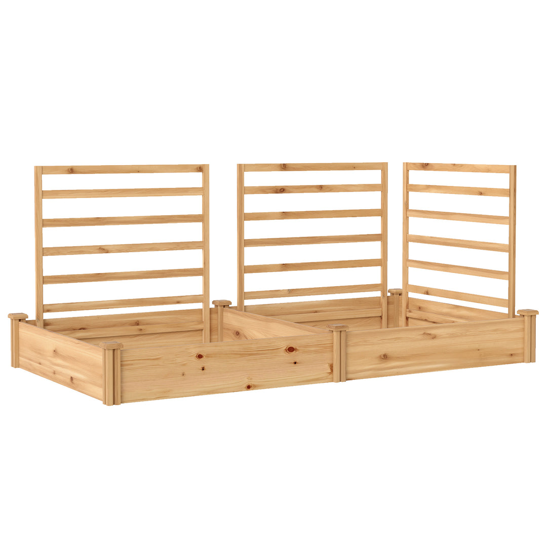 Højbed med espalier, træblomsterkasse med 3 espalierer, rumdeler, åben bund, 240 x 125 x 102 cm, naturtræ