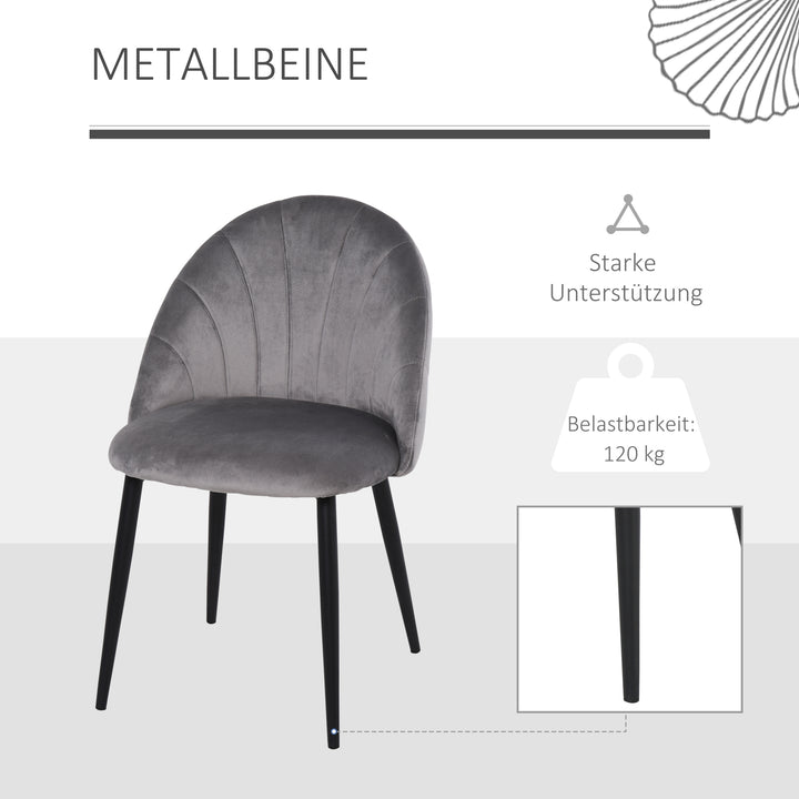 Sæt med 2 spisestuestole, accentstole, køkkenstole, retrodesign, fløjlslook, 52 cm x 54 cm x 79 cm, grå
