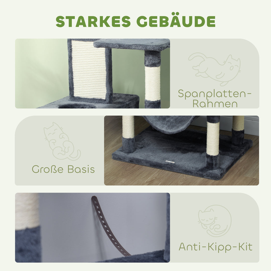Kradsetræ 206 cm kattetårn med hule, 2 legebolde, sisalstolper, platform til store katte, mørkegrå