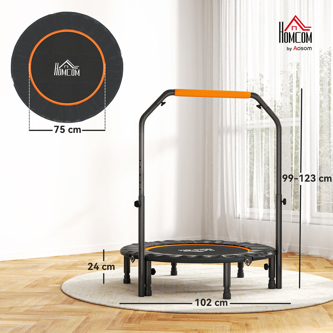 Fitnesstrampolin, foldbar, justerbart håndtag, Ø102 x 123H cm, op til 150 kg, sort
