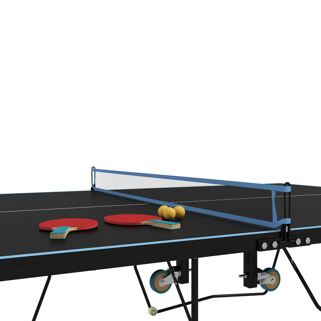 Bordtennisbord, foldbart, 8 hjul, pulverlakeret stålramme, mdf, 274 x 152,5 x 76 cm, sort