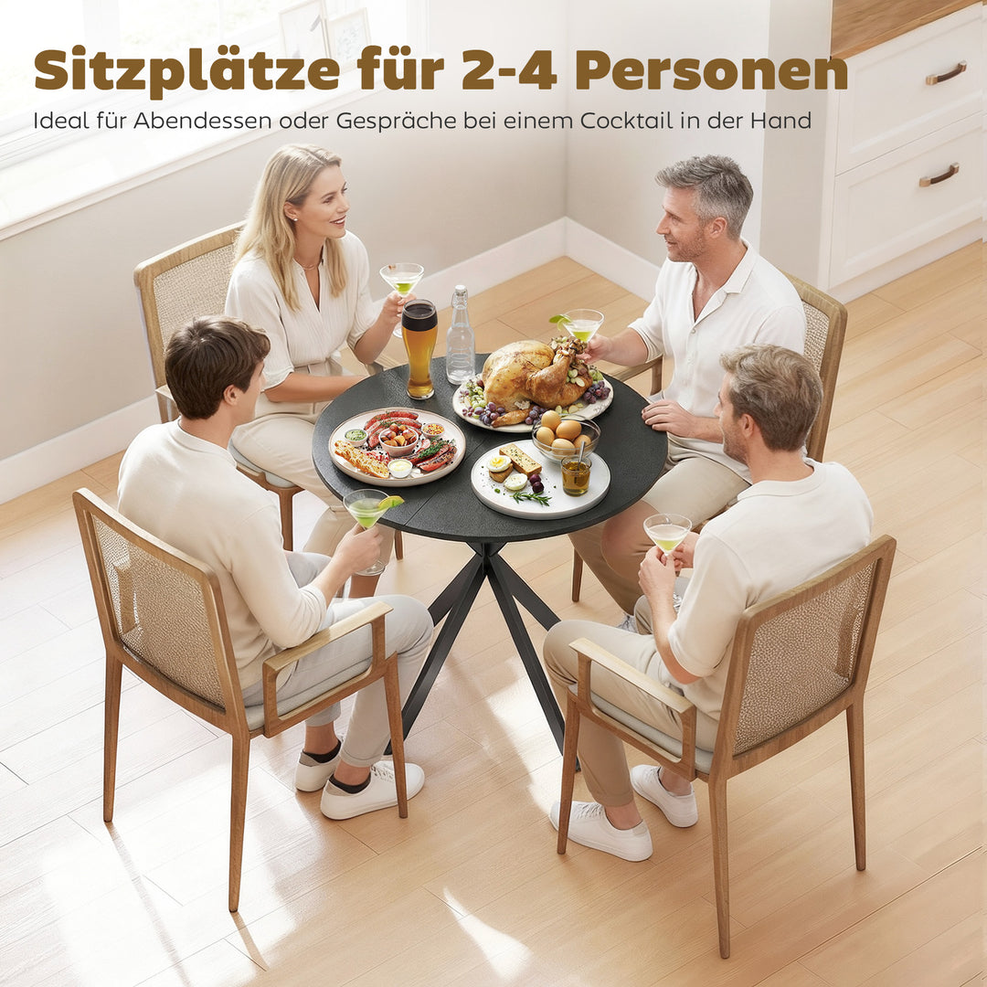 Rundt køkkenbord, 80 cm, kompakt bordplade, spånplade, metal, sort