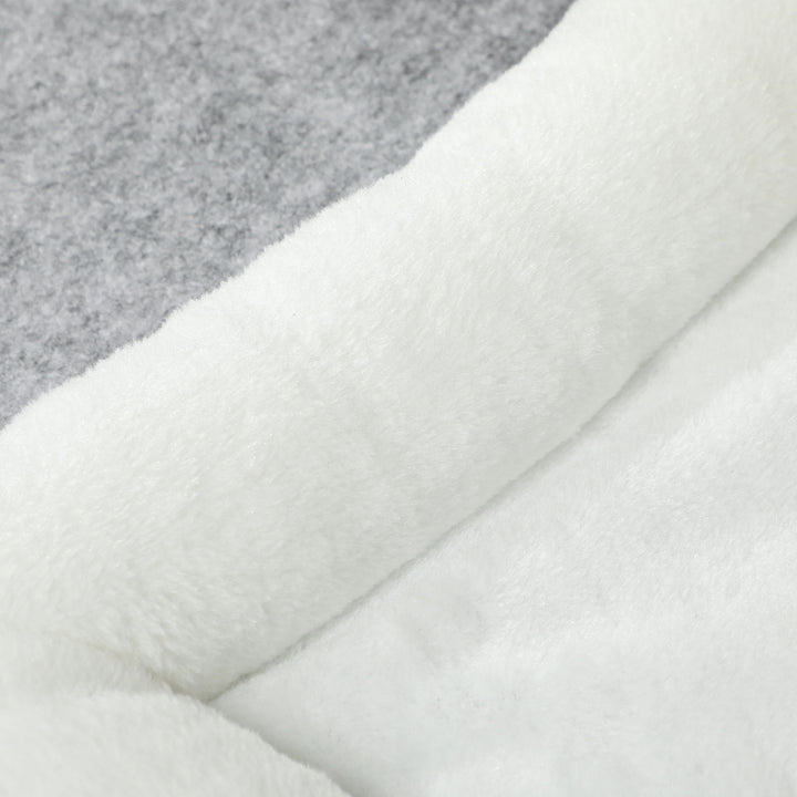 Kattehus med 2 kattehuler, nem montering, plys, 74 x 37,5 x 78,5 cm, grå/cremehvid