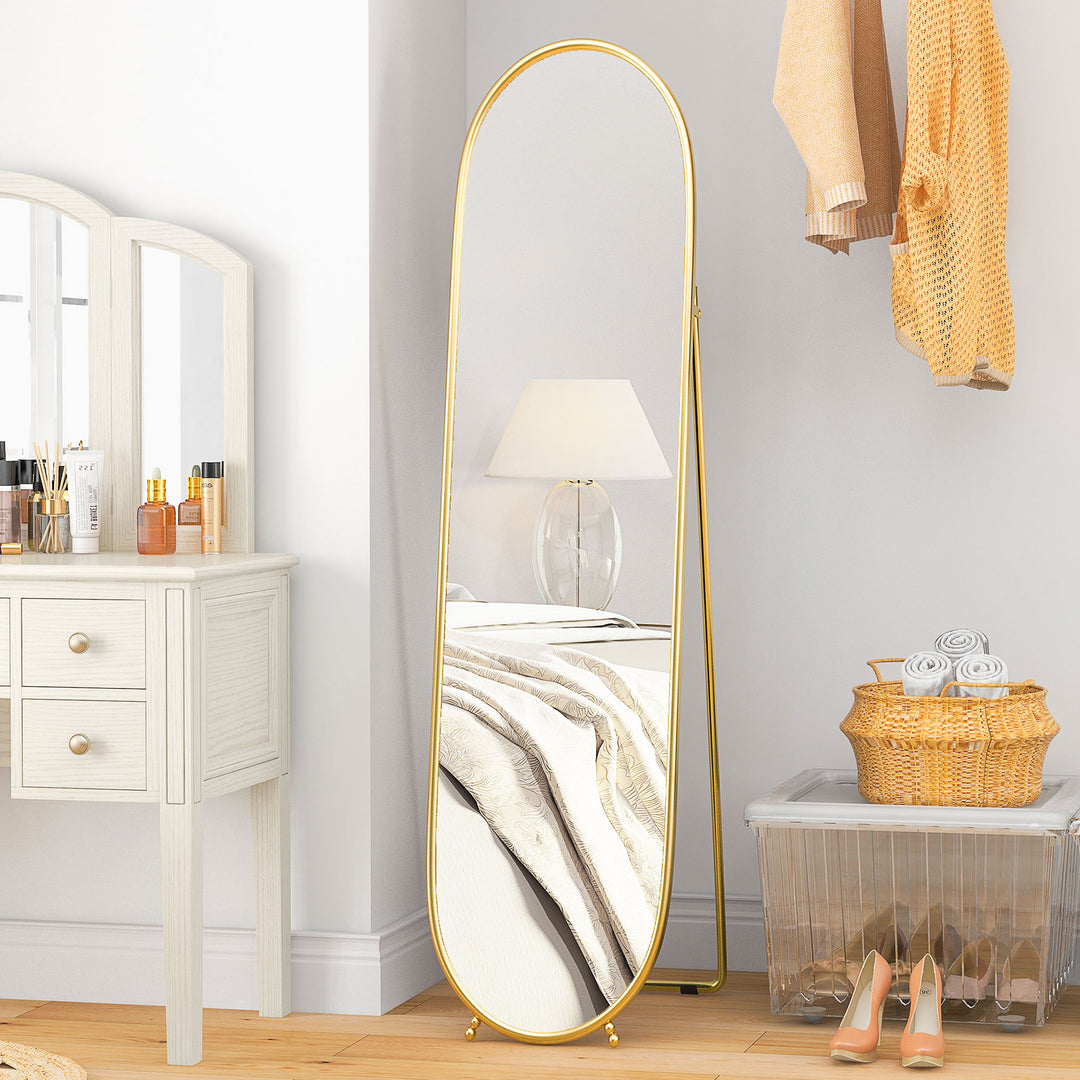 Helfigursspejl, oval form, fritstående, metalramme, 40x160 cm, farve: guld