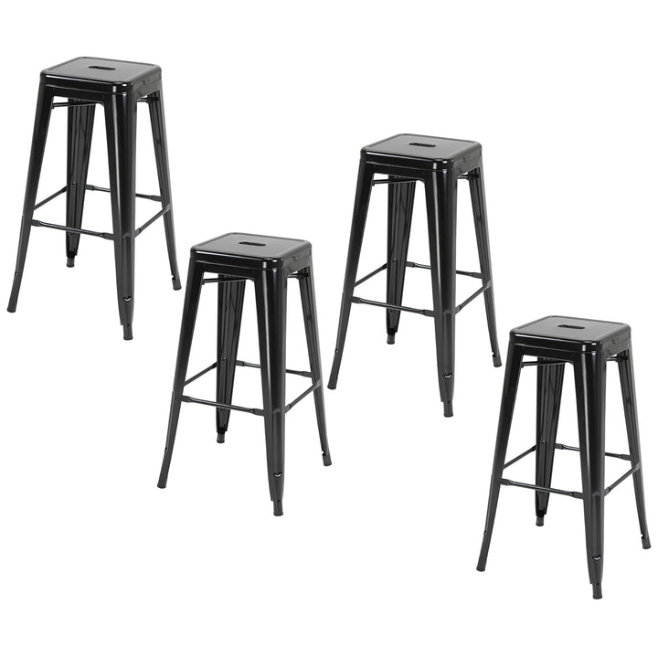 Sæt med 4 metalbarstole, til indendørs og udendørs brug, stabelbart design, sort
