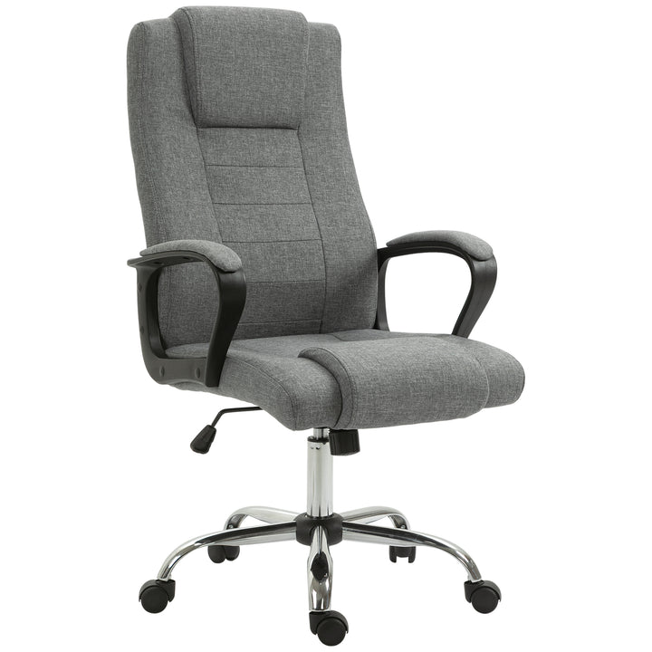 Kontorstol, computerstol med vippefunktion, nakkestøtte, ergonomisk skrivebordsstol, drejelig, højdejusterbar, grå linnedbetræk, 62 x 76 x 110-119 cm