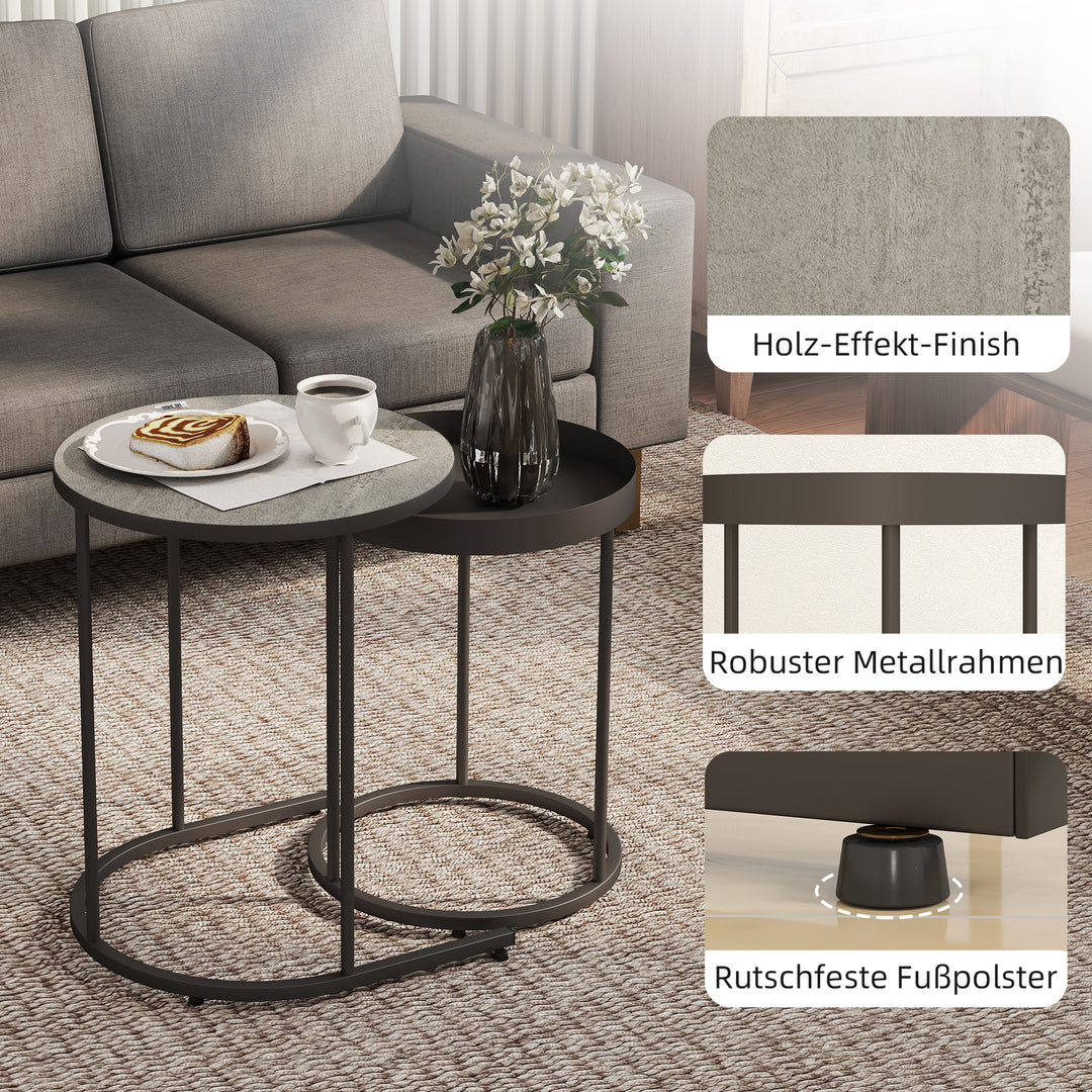 Sæt med 2 stueborde, stabelbare, bakkedesign, metal, grå