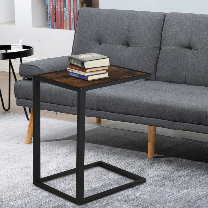 C-formet sidebord, sofabord, laptopbord til soveværelse og stue, lille område med metalramme, industriel stil, metal, mdf, rustik brun, 40,6 x 50,8 x 64,2 cm