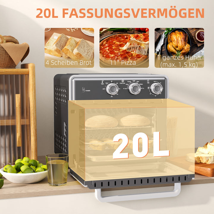 Miniovn, 20l, 5 funktioner, 360° konvektion, grillrist, krummebakke, grå