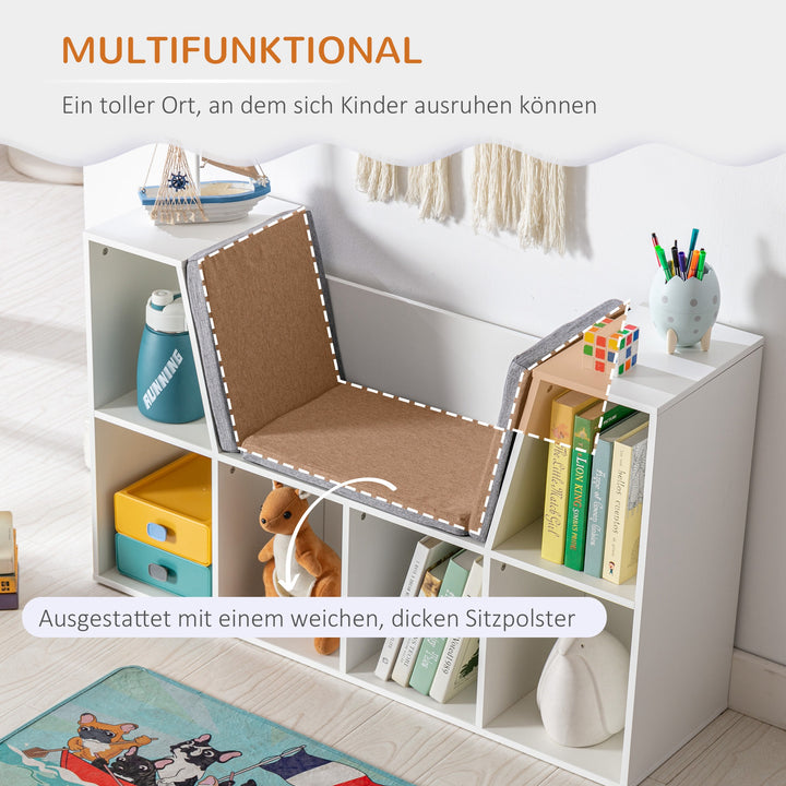 2-i-1 børnehylde + bænk inkl. hynde 103 cm × 30 cm × 62 cm hvid + grå