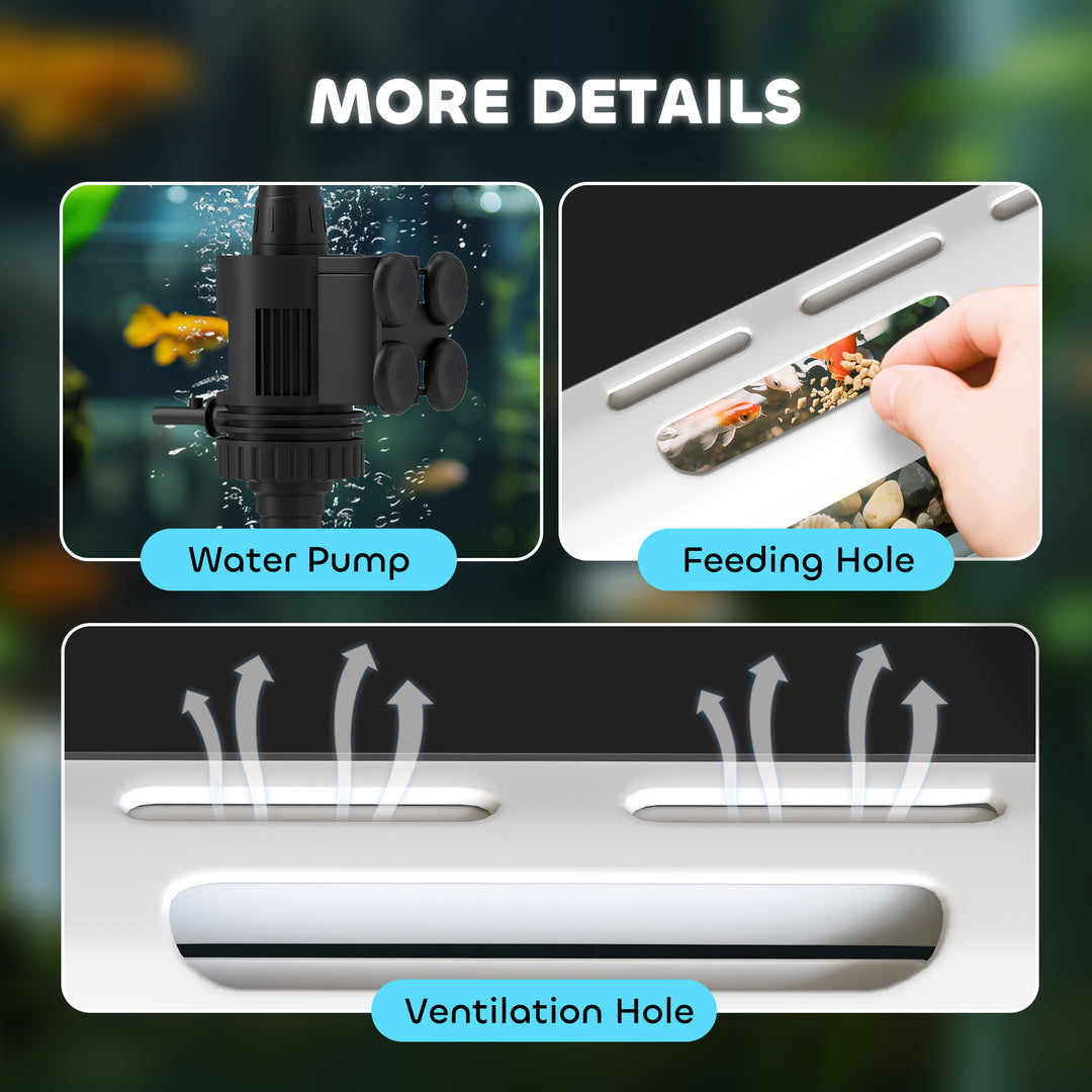 Akvarium, 17 l tropisk fisketank, nem vedligeholdelse, frit udsyn, med led-lys, 35l x 21b x 31h cm, hvid+sort