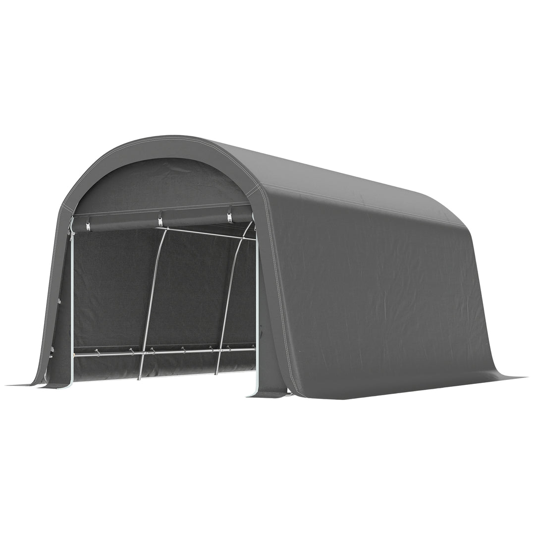 Haveskur med plastikpresenning, værktøjstelt, mobil garage, 300B x 450D x 230H cm, mørkegrå