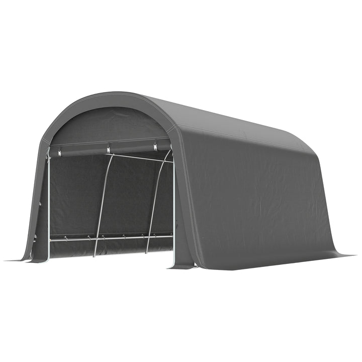 Haveskur med plastikpresenning, værktøjstelt, mobil garage, 300B x 450D x 230H cm, mørkegrå