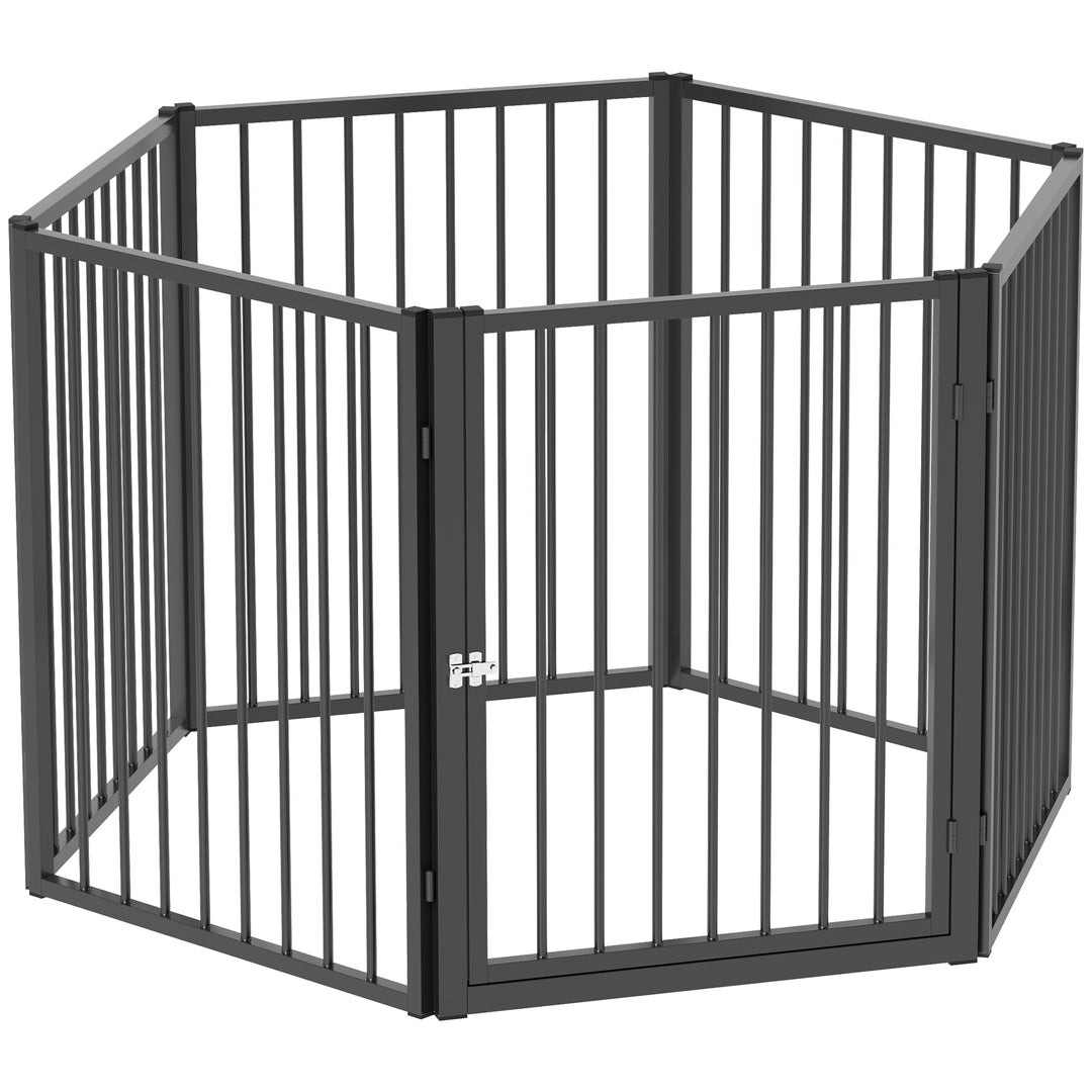 Hvalpegård, hundegård, hvalpeindhegning, 6 paneler med dør, foldbart og bærbart hundehegn, stål, sort