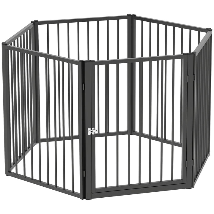 Hvalpegård, hundegård, hvalpeindhegning, 6 paneler med dør, foldbart og bærbart hundehegn, stål, sort