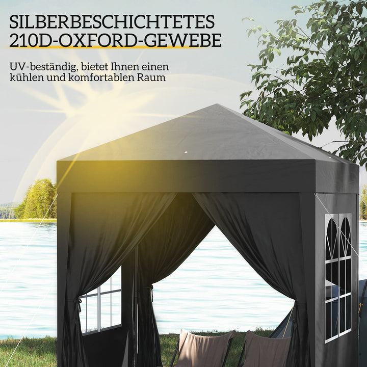 Foldbart pavillon, øltelt, 4 aftagelige sidepaneler, 2 vinduer, metalramme, 2 x 2m, sort
