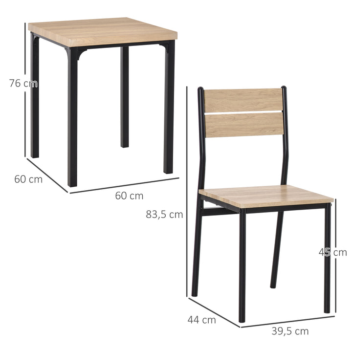 3-Delt spisebord køkkenbord med stole sæt naturtræ + sort med 1 bord + 2 stole
