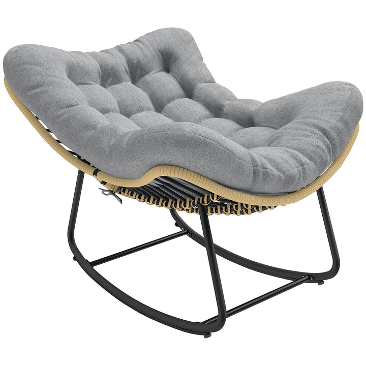 Rattan gyngestol haveliggestol med tyk hynde, havegynge op til 120 kg, indendørs/udendørs, 87 x 110 x 70 cm, grå