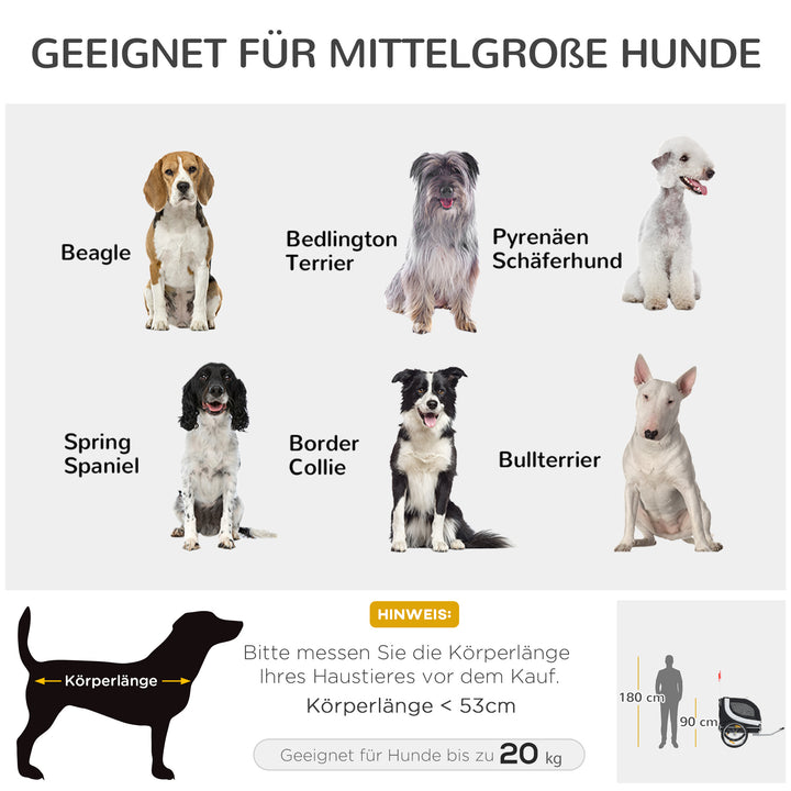 Cykeltrailer hundetrailer op til 20 kg netvindue, rullebetræk, universalkobling hvid+sort