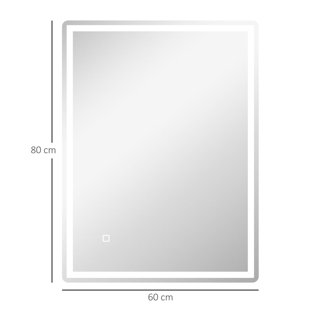 Badeværelsesspejl vægspejl led, belyst, anti-dug, 60 x 80 x 4 cm, hvid