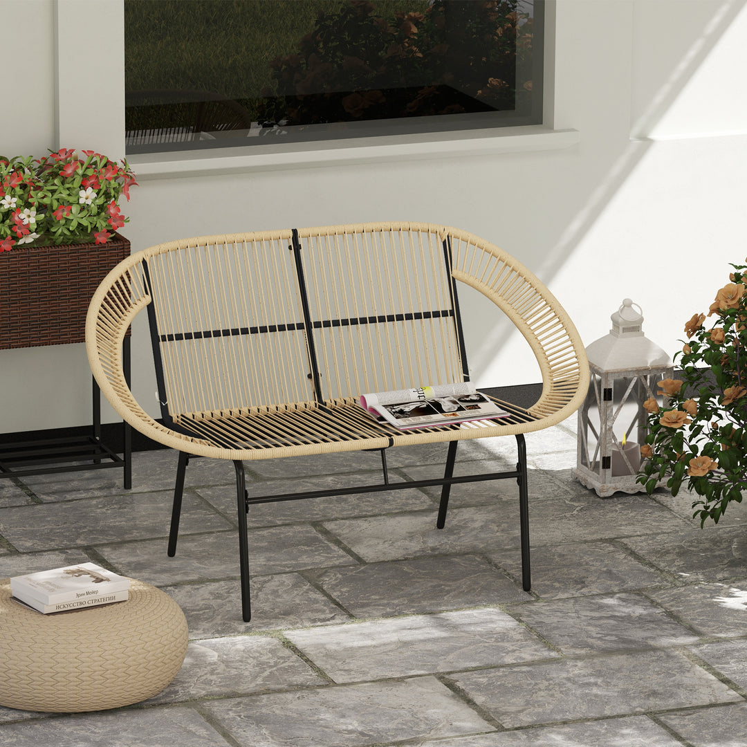 2-Personers havebænk af polyrattan, vejrbestandig, uv-bestandig, 260 kg lasteevne, khaki