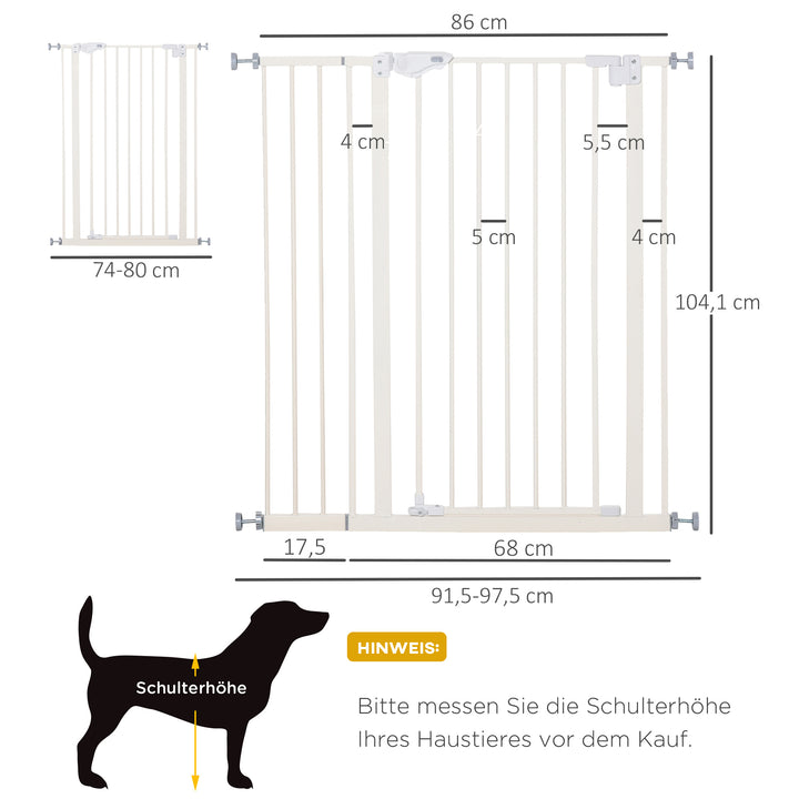 Ekstra høj hundegitter med automatisk lukning, metalramme, 97,5 x 104,1 cm, hvid
